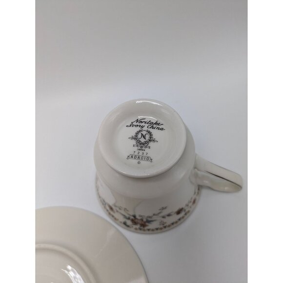 Adagio by Noritake Ivory 7237 Footed Cup Saucer Accented Formal Floral Vintage - Picture 13 of 17